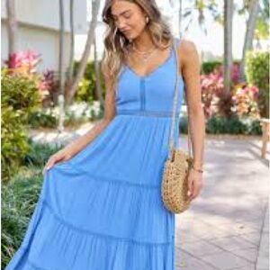 Pink Lily Powder Blue Tiered Maxi Dress